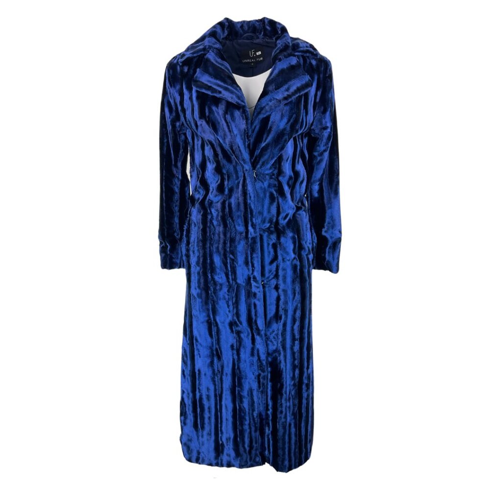 Unreal Fur Full Length Coat in Blue